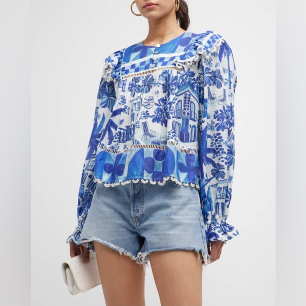 Farm Rio Sweet Rio Embroidered Lace Blouse L